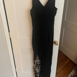ANTHROPOLOGIE HD in Paris Black Tal Floral Embroidered Jumpsuit US size 14